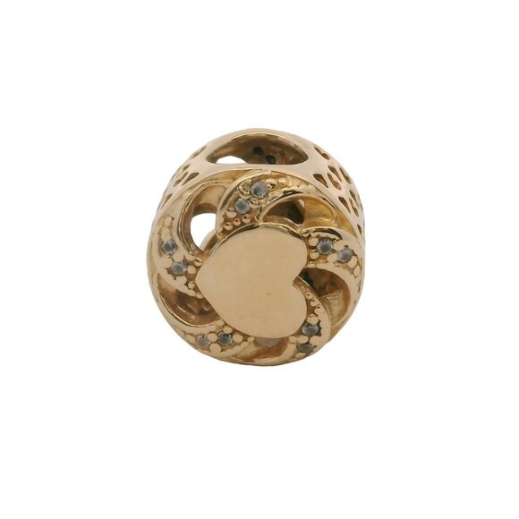 Pandora Retired Solid 14kt Yellow Gold and CZ Ribbon Heart Spacer Slider Charm - Picture 2 of 5